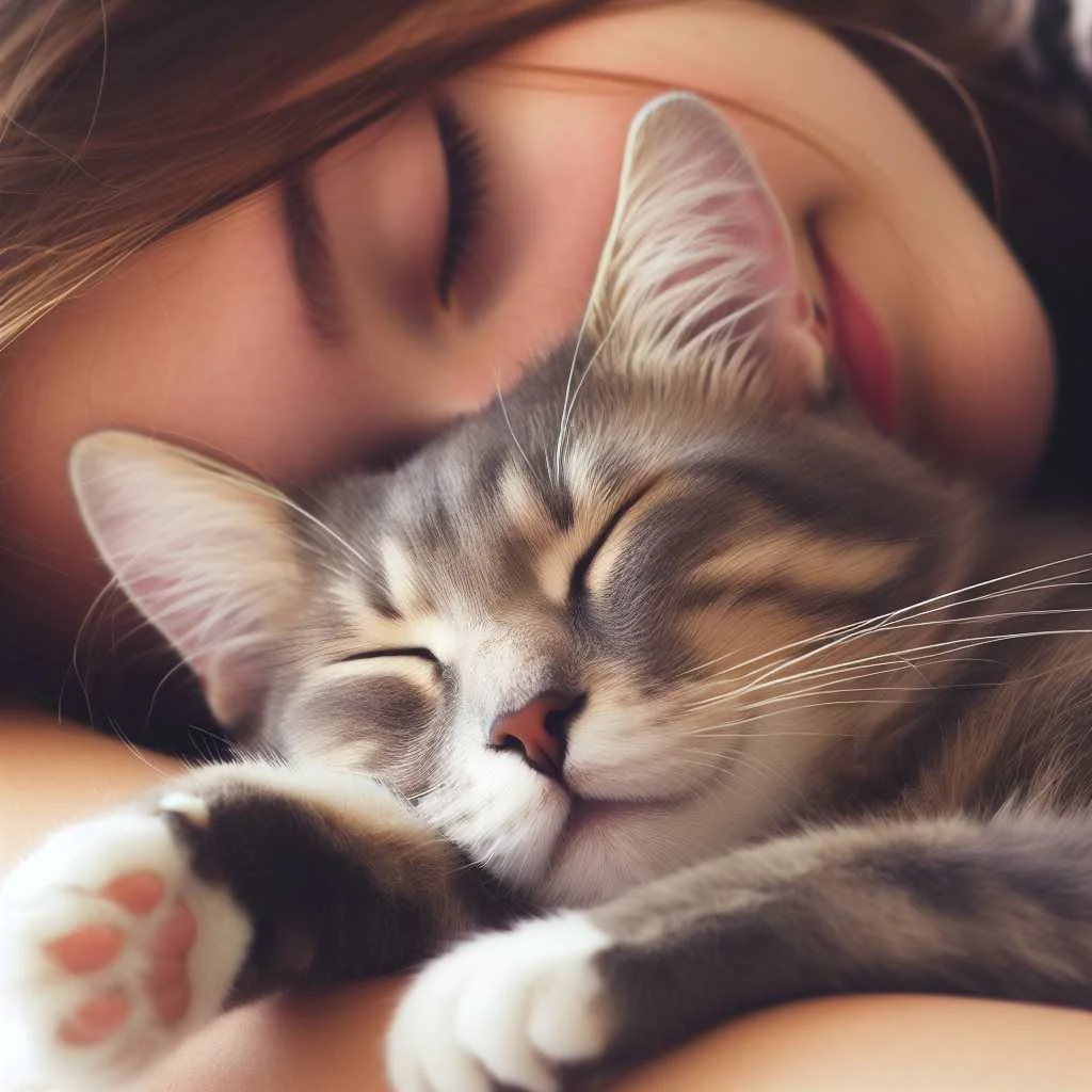 Cat sleeping with Girl