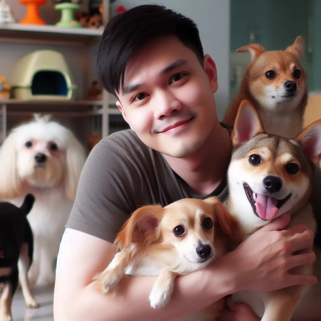 A men with 5 dogs